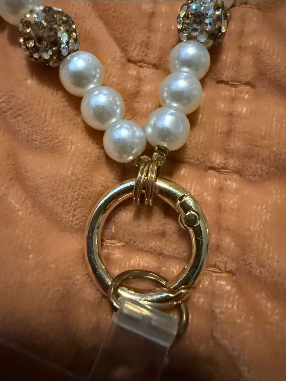 Pearl and Gold Beaded Wristlet for cell phone